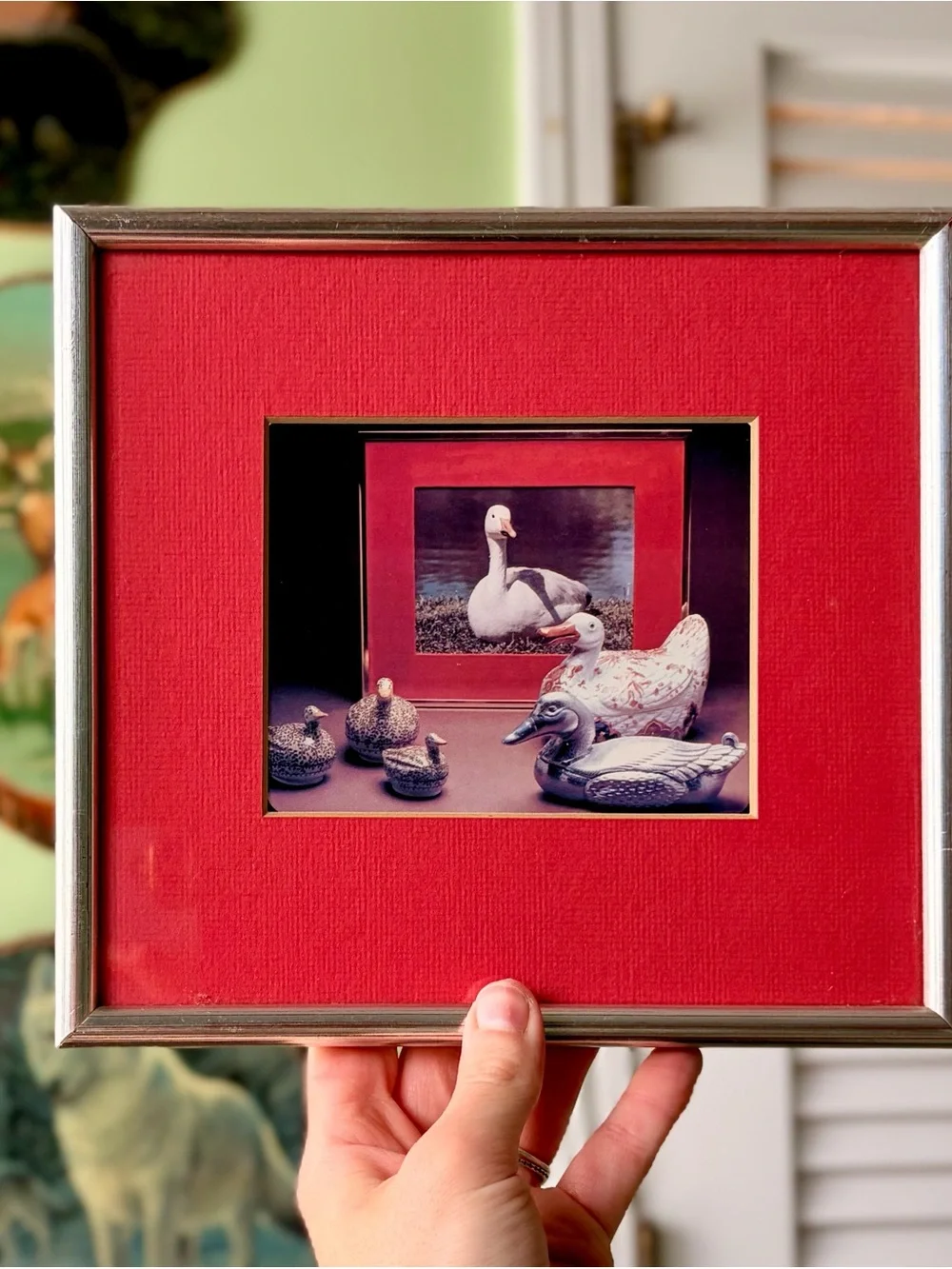 Vintage Framed Metal Ducks and Displayed Ducks Wall Decor